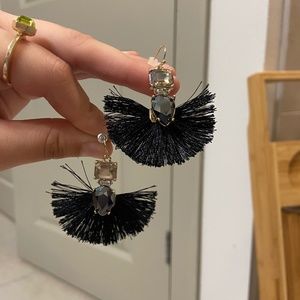 Fluffy black dangle earrings